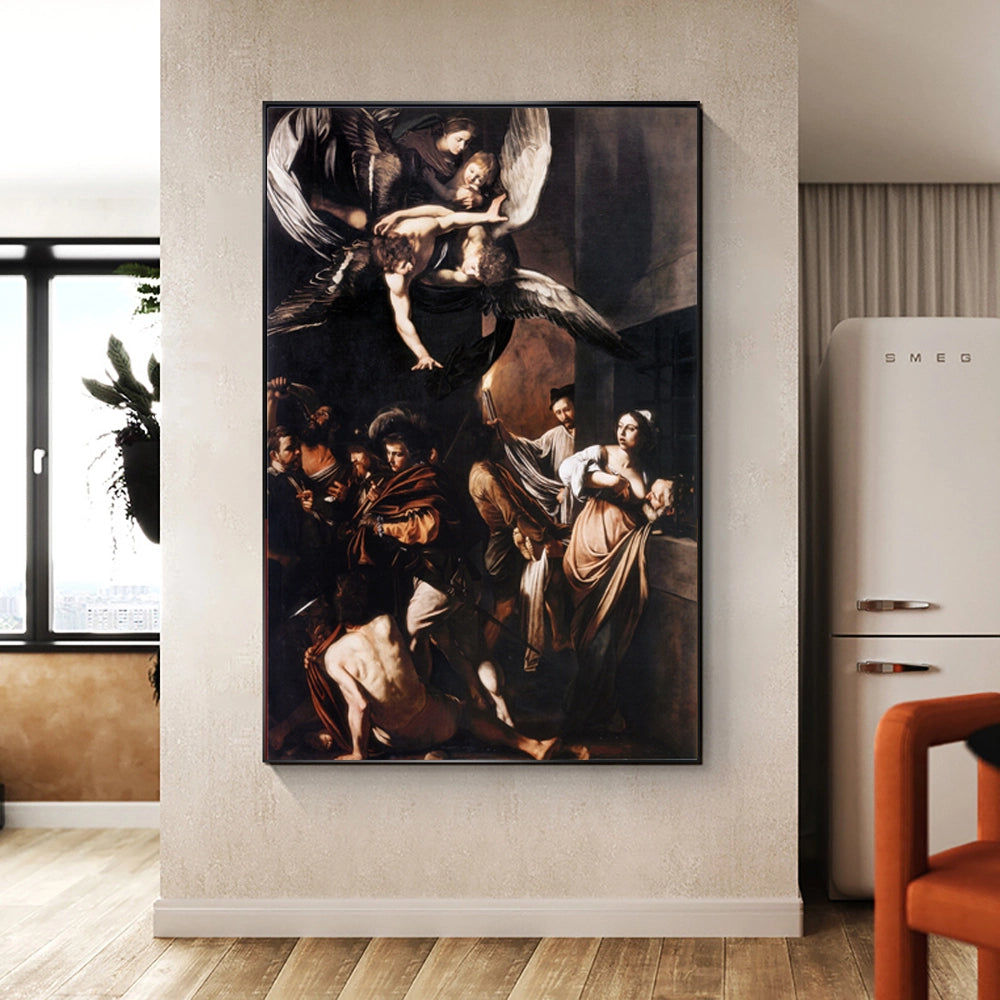 Quadro di Caravaggio intitolato Le Sette Opere della Misericordia, raffigurazione intensa di atti di carità con luci e ombre drammatiche
