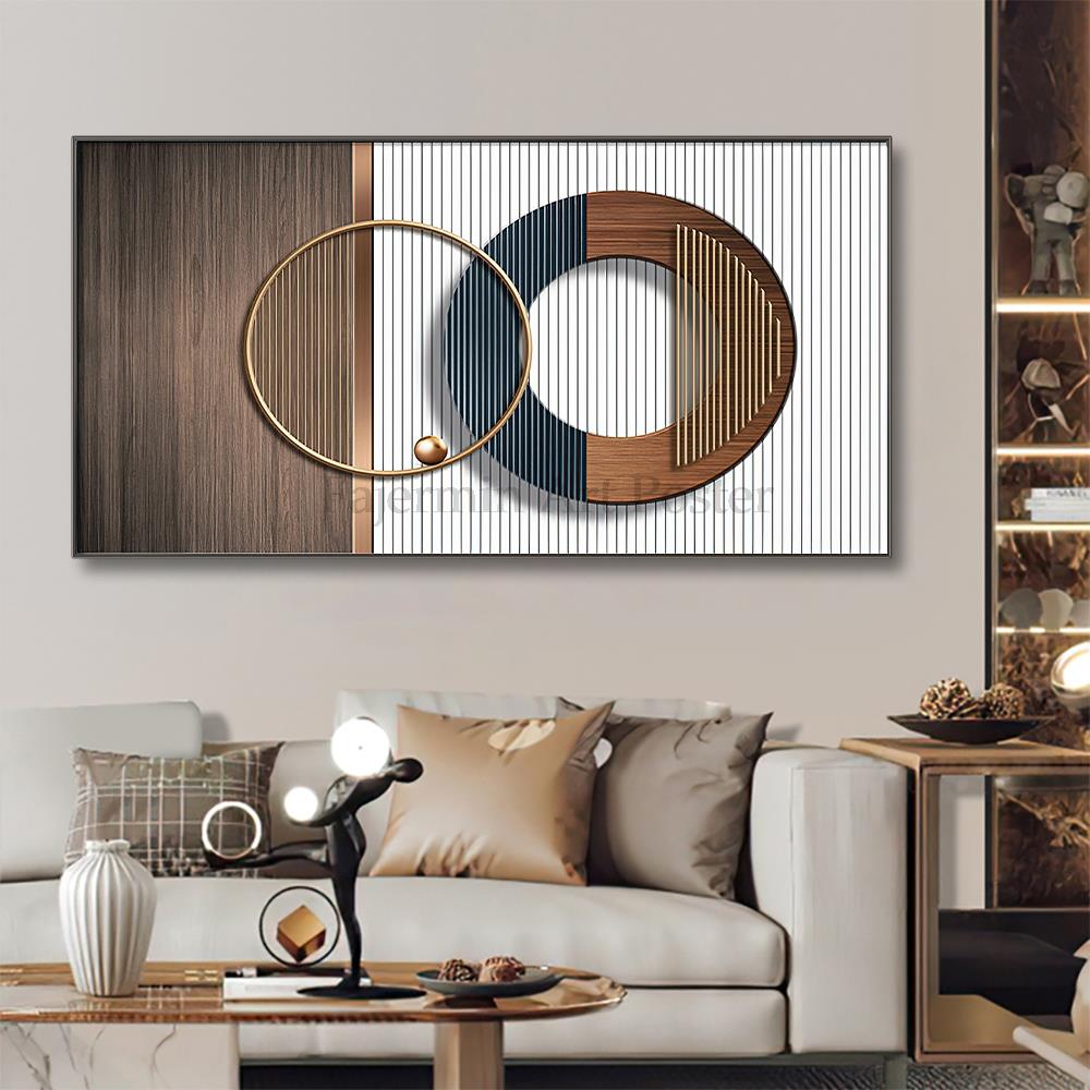 Quadro astratto con forme geometriche sospese nello spazio, colori armoniosi e design moderno.