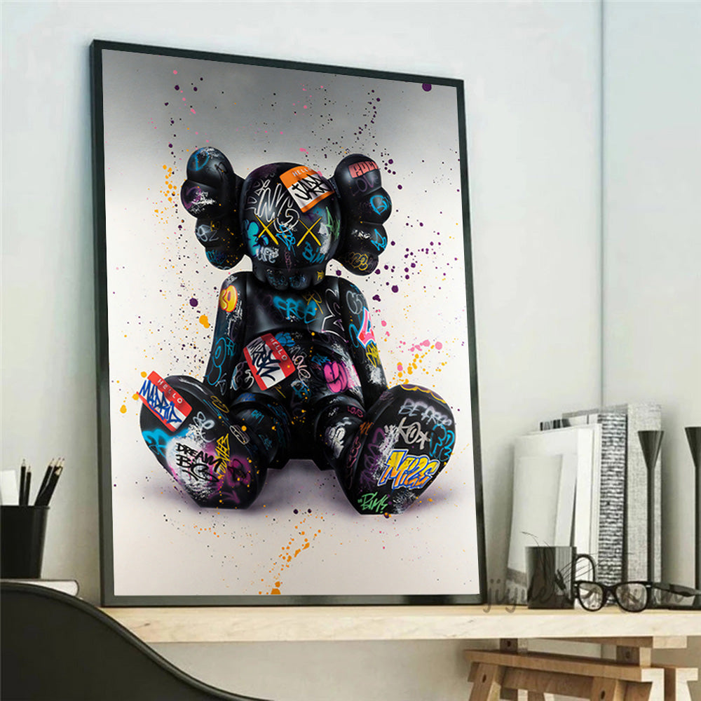 Quadro su tela “Kaws Graffiti” con iconico design street art e colori vivaci, perfetto per arredare con un tocco urbano e moderno
