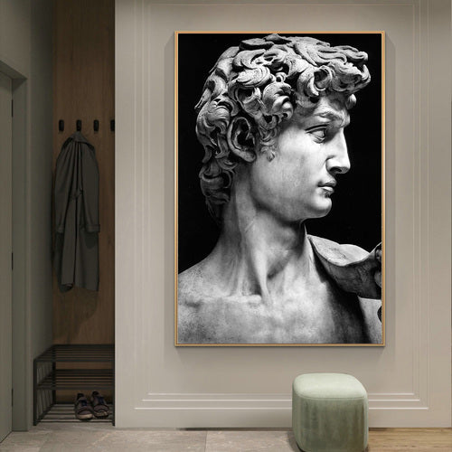 Quadro David di Michelangelo, una riproduzione artistica del celebre capolavoro rinascimentale, ideale per aggiungere eleganza e cultura agli interni.
