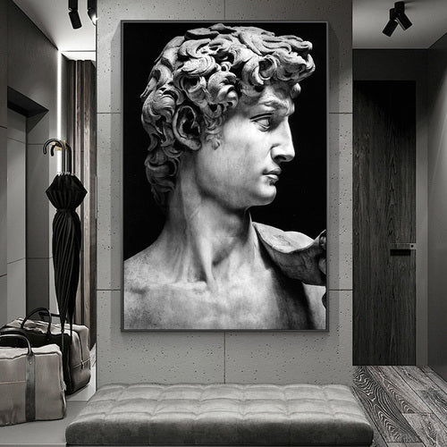 Quadro David di Michelangelo, una riproduzione artistica del celebre capolavoro rinascimentale, ideale per aggiungere eleganza e cultura agli interni.