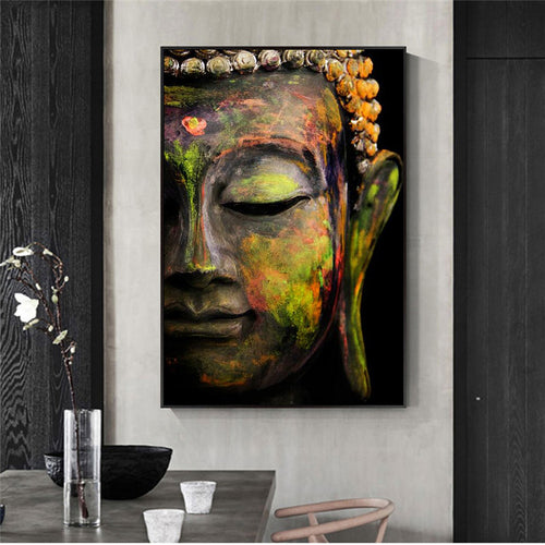 "Quadro Buddha, dipinto che rappresenta la figura del Buddha, simbolo di pace e serenità, ideale per arredare con equilibrio e spiritualità."