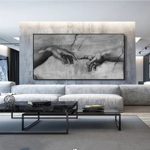 Quadro La Creazione di Adamo di Michelangelo, una riproduzione fedele dell'affresco rinascimentale, ideale per arricchire con arte e cultura ogni ambiente.