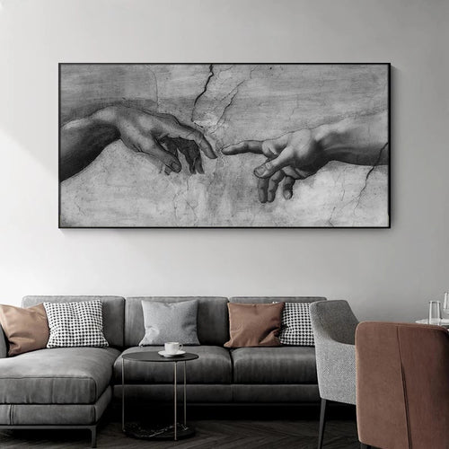 Quadro La Creazione di Adamo di Michelangelo, una riproduzione fedele dell'affresco rinascimentale, ideale per arricchire con arte e cultura ogni ambiente.