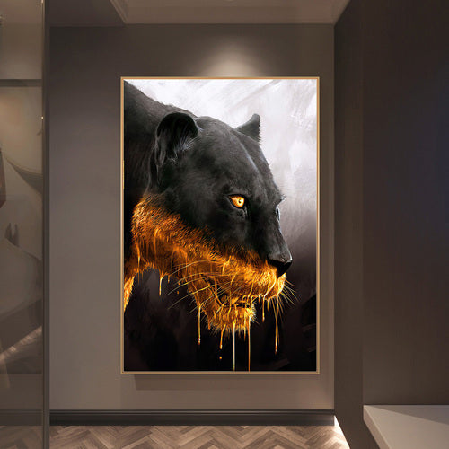 "Quadro su tela Pantera Nera con un design moderno e dettagli intensi, ideale per arredamenti sofisticati."