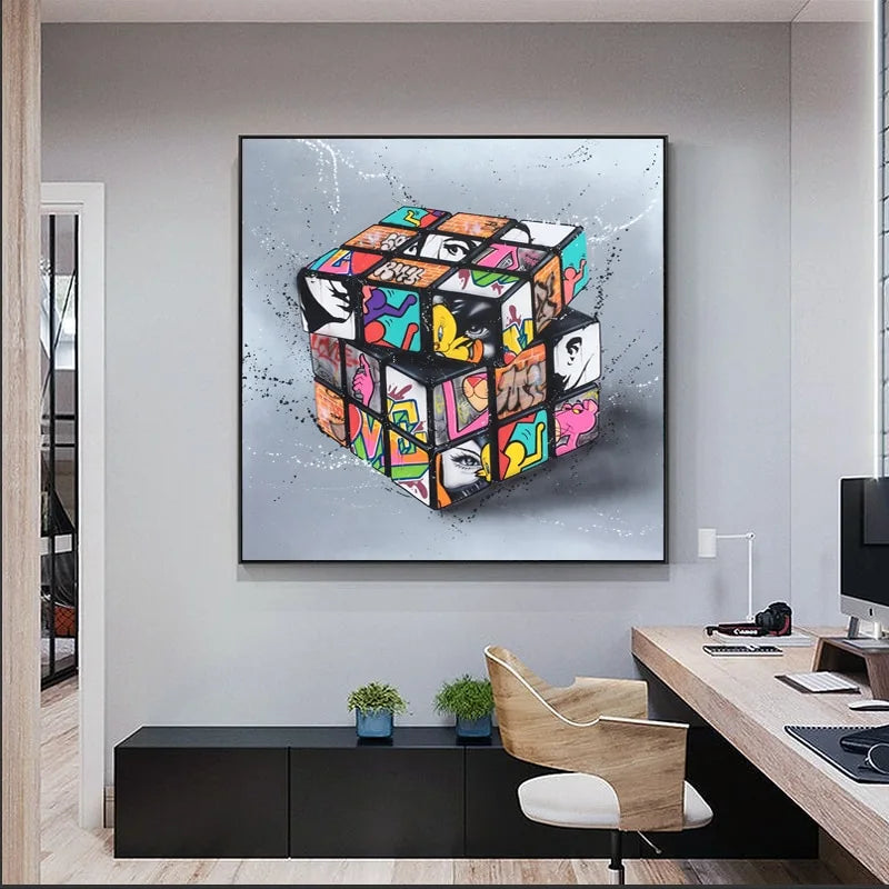 quadro su tela cubo di rubik in stile pop art per arredare la tua casa