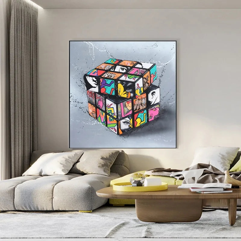 quadro su tela cubo di rubik in stile pop art per arredare la tua casa