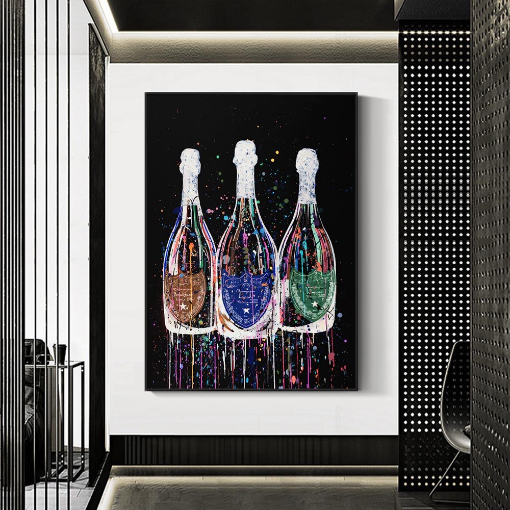 Quadro Bottiglie di Champagne, un dipinto che rappresenta il lusso e la celebrazione, ideale per arredare con stile e classe ogni spazio.