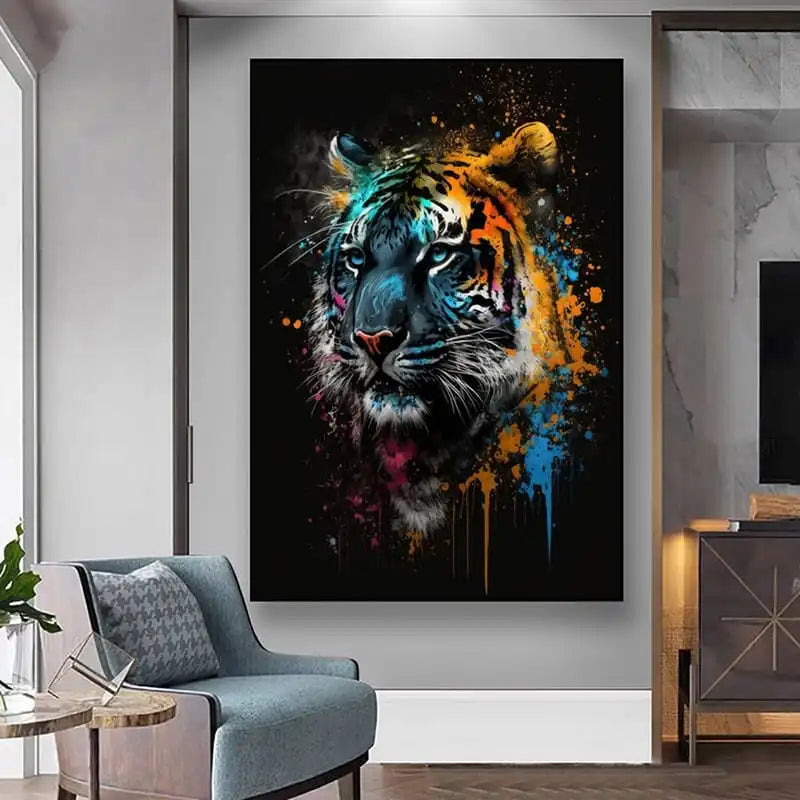 quadro su tela TIGRE con schizzi di vernice