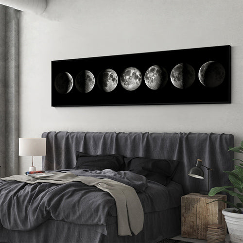 Quadro testa del letto che raffigura le fasi lunari sfondo nero 
