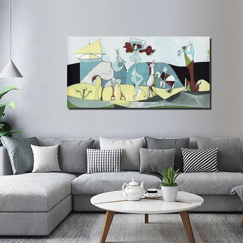Quadro “La Joie de Vivre di Pablo Picasso”: riproduzione su tela dei personaggi stilizzati e colorati dell’opera originale.