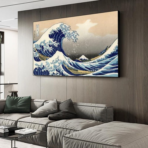 Quadro The Great Wave di Hokusai, una riproduzione dell'iconica stampa giapponese che rappresenta l'immensità del mare, ideale per arredamenti dinamici e raffinati.