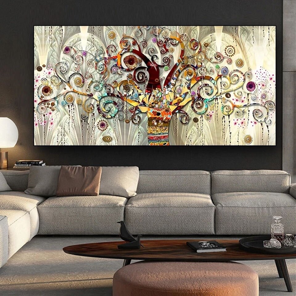 Quadro Albero della Vita di Klimt, una riproduzione dell'iconico dipinto che unisce oro, natura e simbolismo, ideale per arredamenti eleganti.