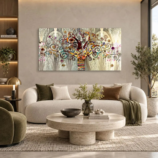 Quadro su tela  Albero della Vita di Klimt, una riproduzione dell'iconico dipinto che unisce oro, natura e simbolismo, ideale per arredamenti eleganti.