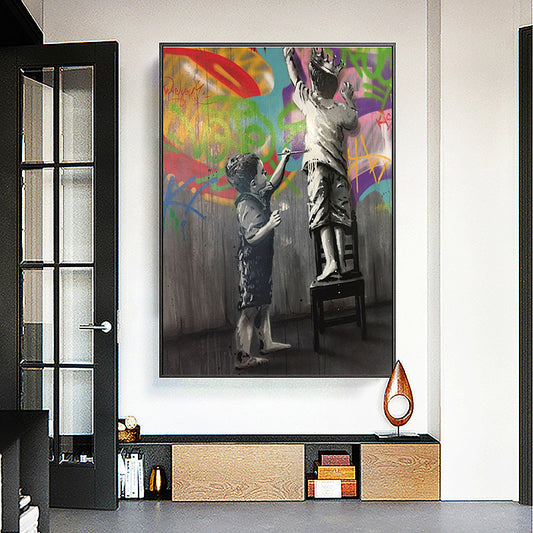 Quadro su tela “Amici di Guai” con ritratto colorato e vivace in stile pop art, perfetto per aggiungere un tocco di allegria e originalità alla casa