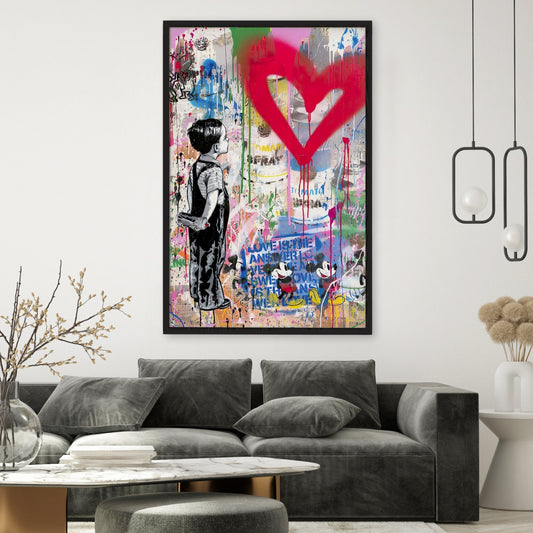 Quadro su tela “Amore Graffiti” con scritta colorata e vibrante, design urban e contemporaneo per un tocco di calore e stile nella tua casa