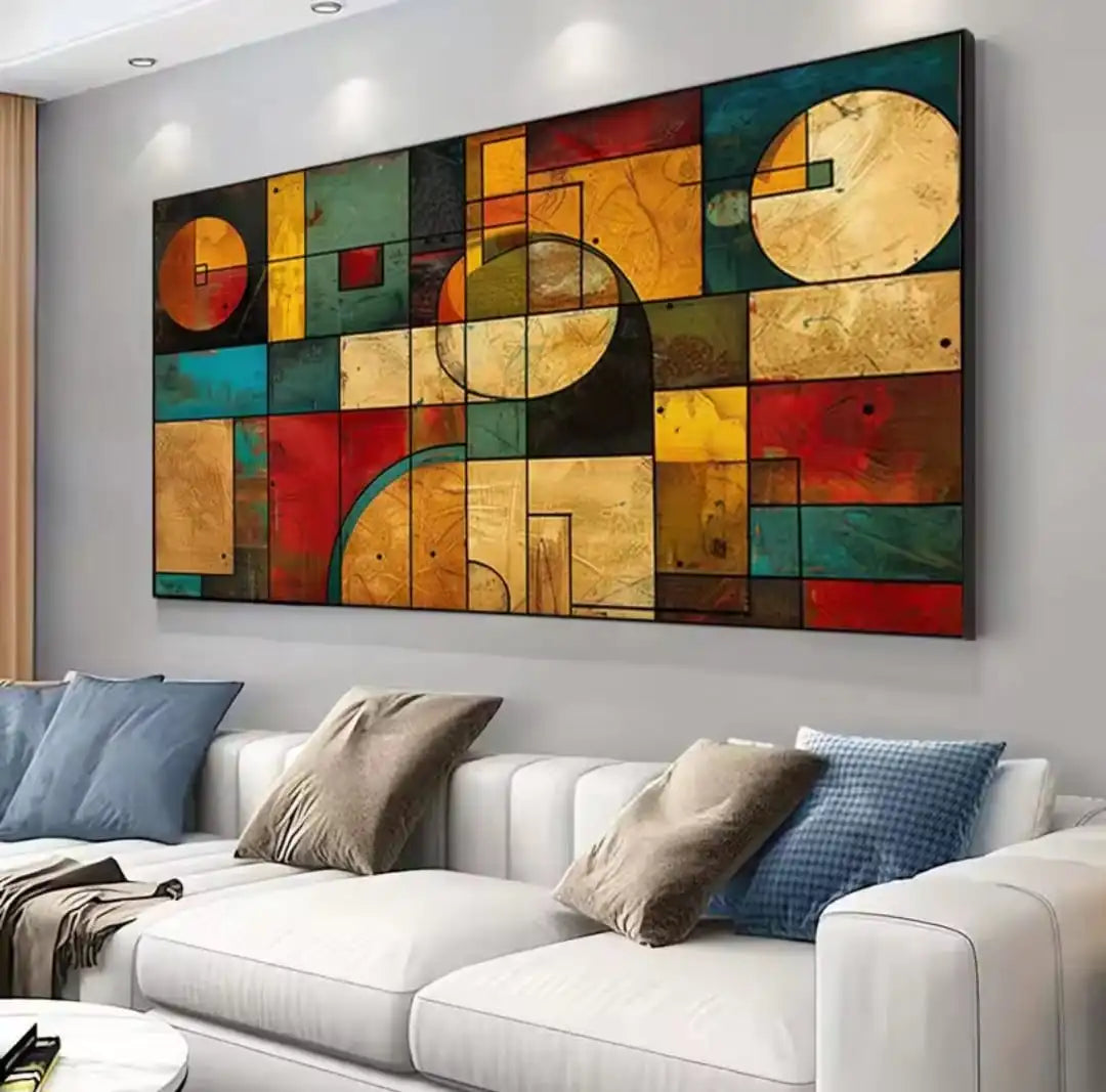 quadro armonia geometrica stampa su tela astratta moderna geometrie colori arredamento soggiorno design