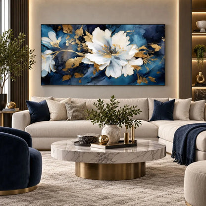 Aurea Floreale: quadro su tela floreale peonia oro con petali dettagliati e sfumature dorate su sfondo neutro. Uno dei nostri quadri su tela botanici più raffinati.