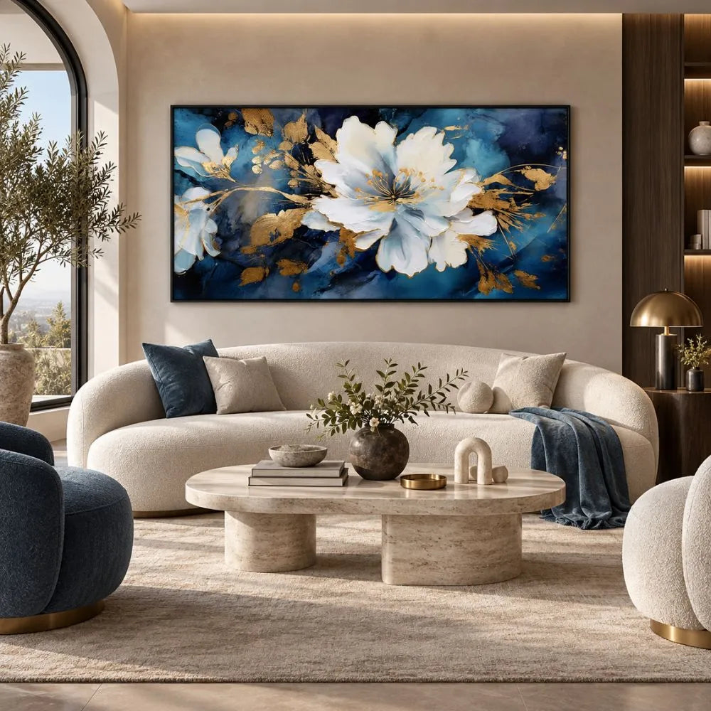 Aurea Floreale: quadro su tela con cornice nera floreale peonia oro con petali dettagliati e sfumature dorate su sfondo neutro. Uno dei nostri quadri su tela botanici più raffinati.