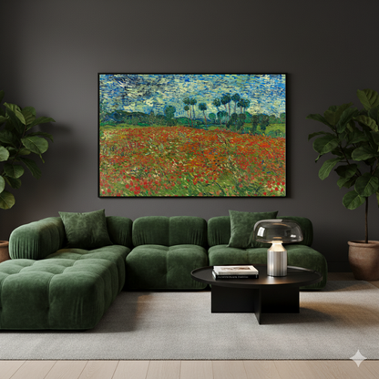 Campo di Papaveri Van Gogh in formato orizzontale, un quadro su tela fiori che esalta i colori vibranti e le pennellate intense del quadro Post-Impressionismo.