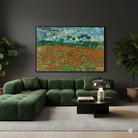 Campo di Papaveri Van Gogh in formato orizzontale, un quadro su tela fiori che esalta i colori vibranti e le pennellate intense del quadro Post-Impressionismo.