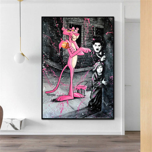 Quadro su tela “Charlie Chaplin” con ritratto stilizzato e colori vivaci, design pop art che celebra l’icona del cinema muto
