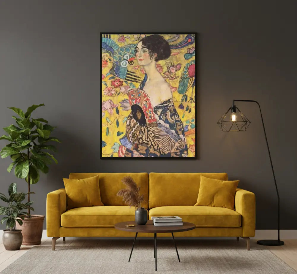 quadro dama con ventaglio klimt quadri moderni su tela soggiorno arte decorativa colorata stile orientale contemporaneo