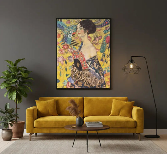 quadro dama con ventaglio klimt quadri moderni su tela soggiorno arte decorativa colorata stile orientale contemporaneo