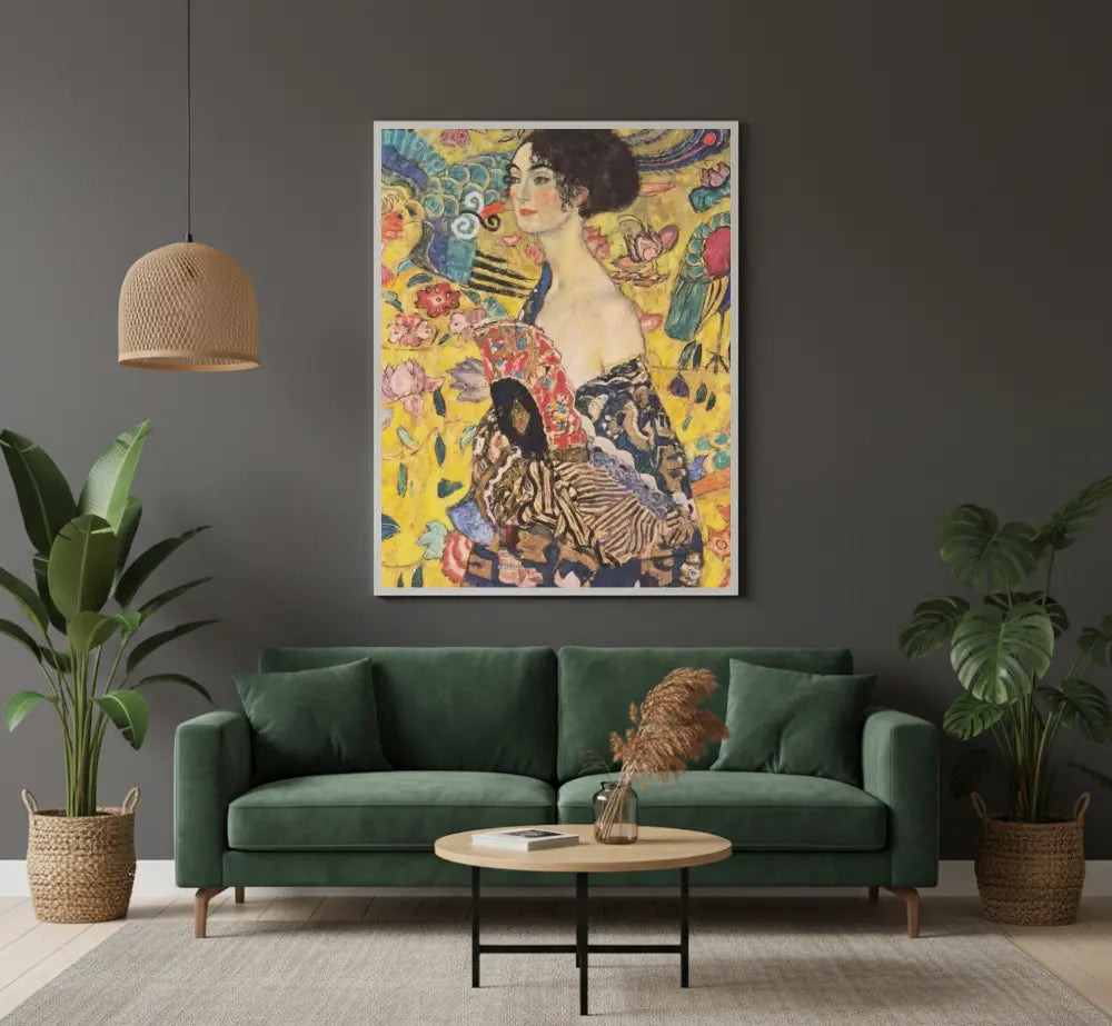 quadro dama con ventaglio klimt quadri moderni su tela soggiorno arte decorativa colorata stile orientale contemporaneo