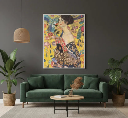quadro dama con ventaglio klimt quadri moderni su tela soggiorno arte decorativa colorata stile orientale contemporaneo