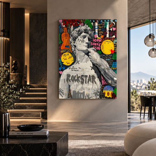 Quadro su tela David Funky Art in stile pop art, dai colori vivaci, perfetto per interni moderni