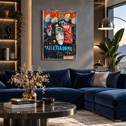 Quadro su tela con cornice argento “Donkey Kong Pop Art”: personaggio videoludico in stile pop art su tela moderna.
