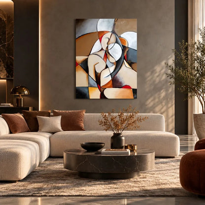 Donna Sognante di Pablo Picasso è un quadro su tela con figura femminile astratta e forme geometriche, quadro d’arte per soggiorno elegante