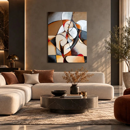 Donna Sognante di Pablo Picasso è un quadro su tela con figura femminile astratta e forme geometriche, quadro d’arte per soggiorno elegante