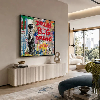 quadro dream big piccolo sognatore stampa su tela street art bambino graffiti colorati arredamento moderno