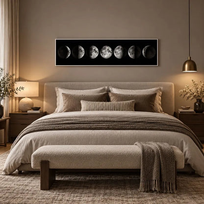 Fase lunare nera quadro su tela con cornice bianca minimalista con fasi della luna sfondo bianco e nero arredamento moderno