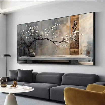 quadro equilibrio zen stampa su tela minimal giapponese ramo fiorito arredamento rilassante soggiorno moderno