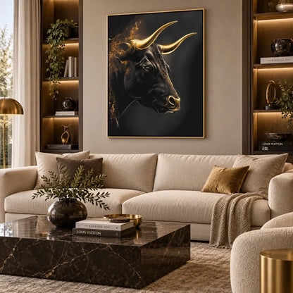 Stampe e quadri su tela moderni - Golden Bull CON CORNICE ORO