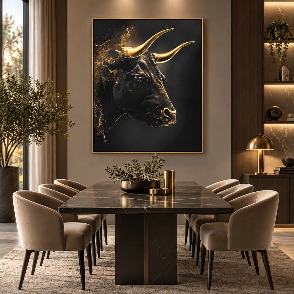 Stampe e quadri su tela moderni - Golden Bull CON CORNICE ORO