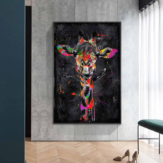 Quadro su tela “Giraffa Graffiti” con immagine stilizzata di una giraffa, design vivace e colorato in stile street art per arredare con originalità