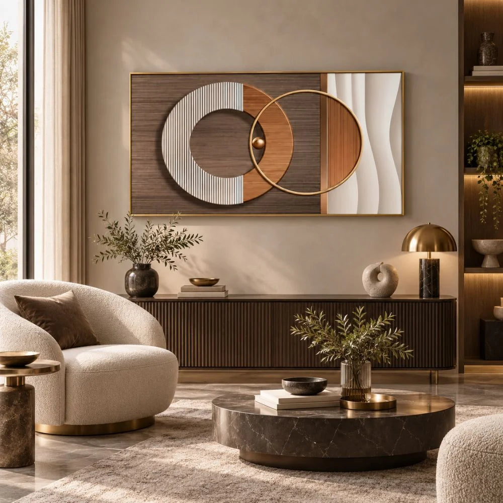 Intreccio Moderno – quadro su tela con cornice oro astratto su tela con linee e forme intrecciate, stile contemporaneo Made in Italy
