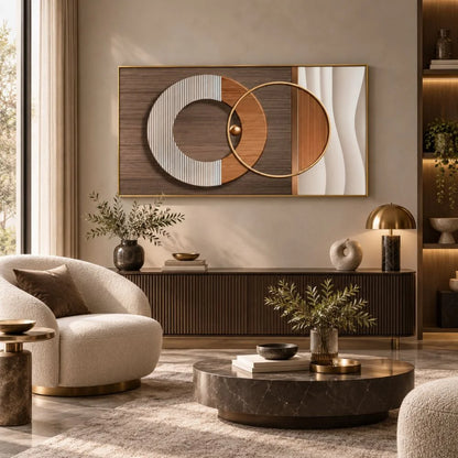 Intreccio Moderno – quadro su tela con cornice oro astratto su tela con linee e forme intrecciate, stile contemporaneo Made in Italy
