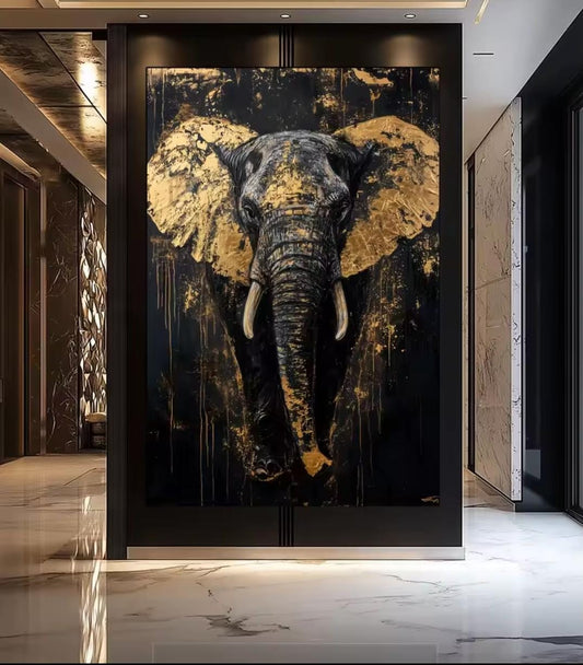 L'Impronta della Saggezza: quadro elefante moderno in formato verticale, stampa su tela a colori saturi che enfatizza la texture della pelle. Ideale per arredo di lusso.