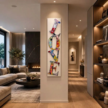 Quadro su tela “Love Graffiti” con scritta colorata e vibrante in stile street art, perfetto per dare un tocco urban e romantico alla tua casa