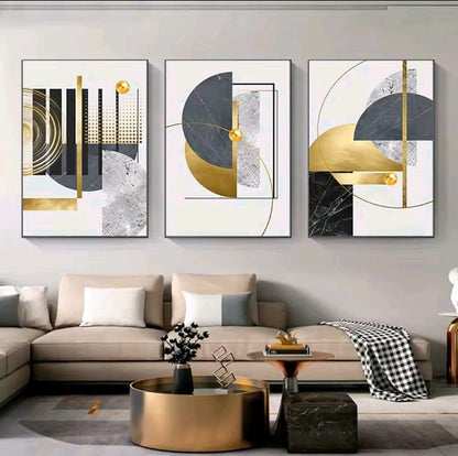 Lusso Black Gold: quadro astratto nero blu oro in un trittico moderno. Trittico arte moderna lusso con sfumature di blu petrolio, grigio scuro e dettagli in oro liquido.