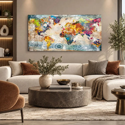 Quadro su tela astratto 'Mondo in Trame Colorate' con intrecci di colori vivaci e dinamici, ideale per arredamenti moderni