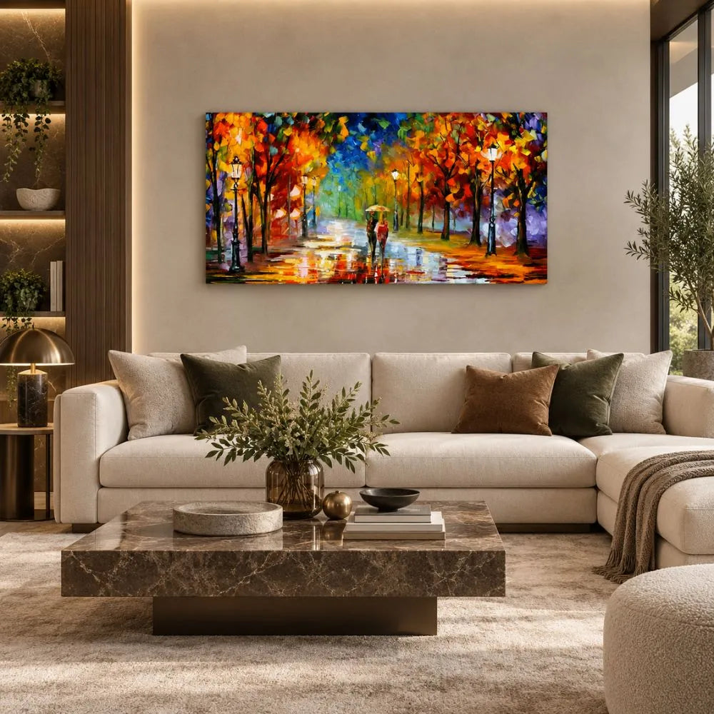 Quadro su tela 'Passeggiate di Sera', con un paesaggio serale che cattura l'incanto di una passeggiata al tramonto, aggiungendo eleganza alla tua casa.