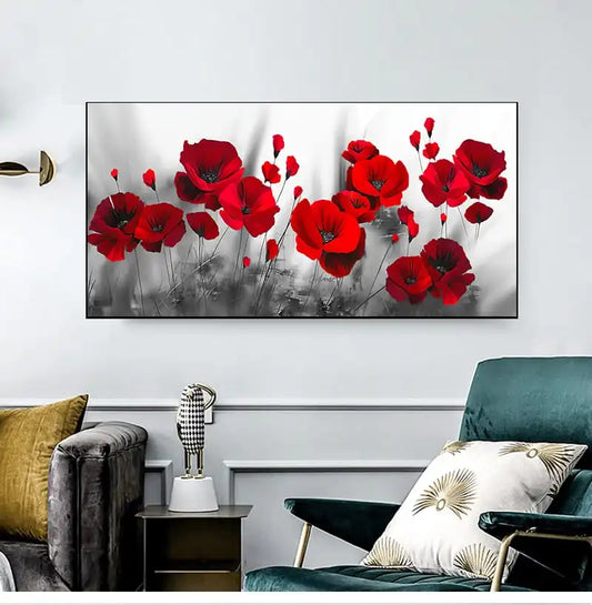 Quadro decorativo su tela raffigurante campi di tulipani colorati, ideale per arredamenti moderni