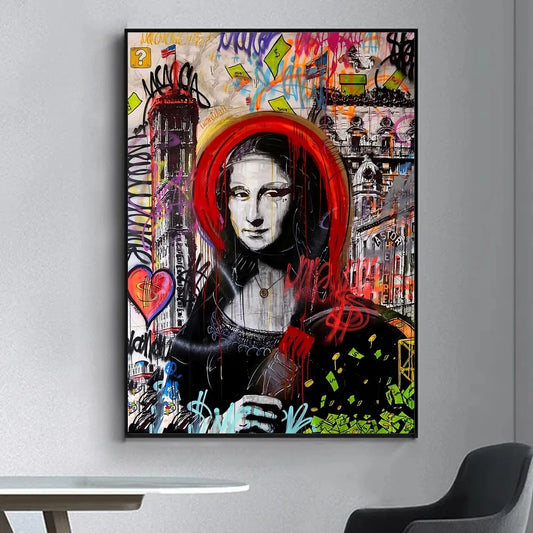 Quadro moderno su tela raffigurante la Gioconda in stile pop art con colori vivaci