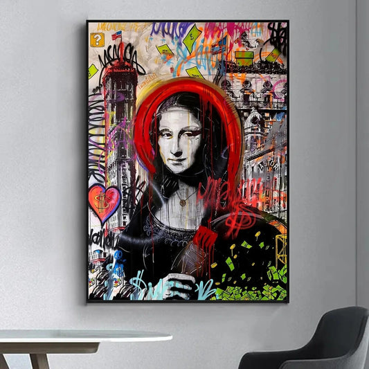 Quadro moderno su tela raffigurante la Gioconda in stile pop art con colori vivaci